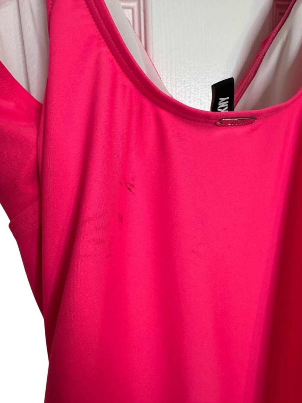 DKNY Ruffle Pink One Piece Swim Size 12 Pink NWT Underwire Ruched - Picture 9 of 10